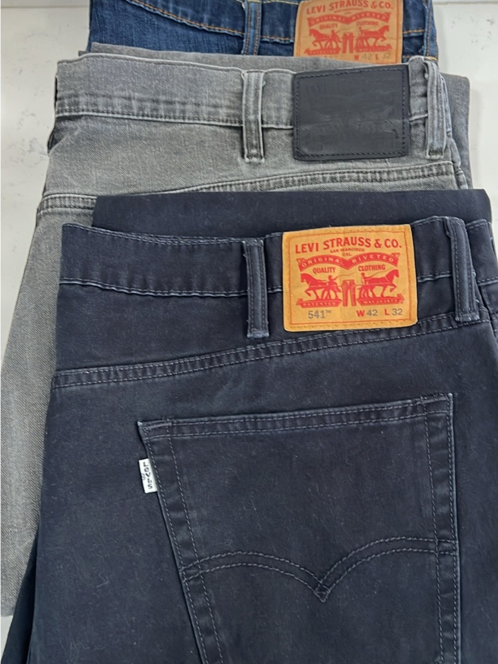 Levi's Relaxed Jeans Trio in Washed Black, Gray and Dark Blue